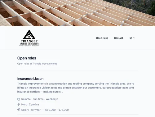 Triangle Improvements careers page in Plural